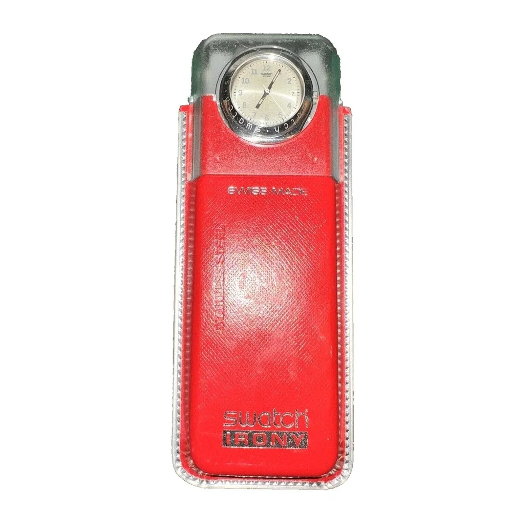 Swatch‎ Irony Stainless Steel Watch White Leather Strap Silver Dial Swiss Made